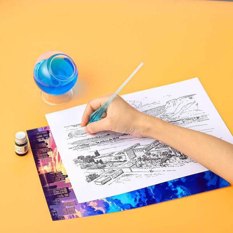 molshine Handmade Glass Dip Pen Crystal Calligraphy Pen Signature Dipped Pen for Artist Women Men Teens,Writing Drawing Decoration Gifts (Lake Blue) - Image 5